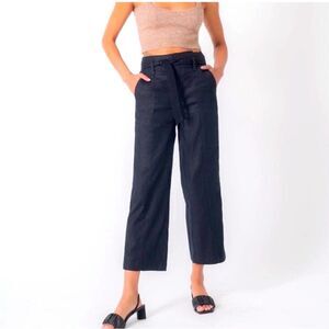 Level 99 Women's Bette Seamed Trouser Crop Pant in Bold Black Linen Blend 25